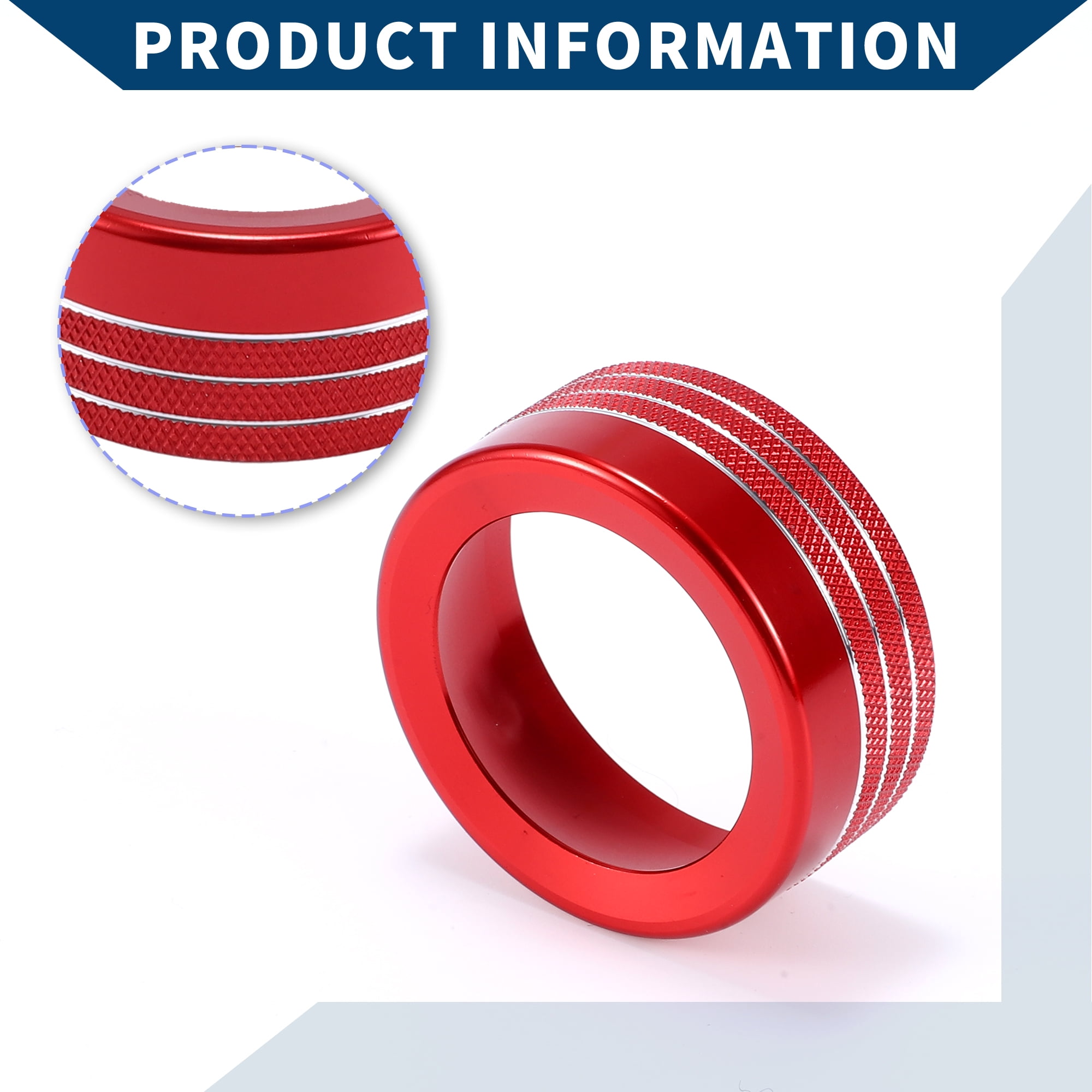 Unique Bargains AC Gear Shift Headlight Media Knob Cover Interior Trim for Dodge for RAM 13-17 Aluminum Alloy Red 5 Pcs