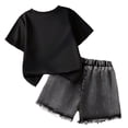 thumbnail image 4 of YMNXA Kids Girls Outfits Short Sleeve Round Neck Flower Print Top And Denim Shorts Comfortable Fashion Sets For Casual Daily Wear,Black,5-6 Years, 4 of 6