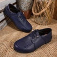 thumbnail image 5 of Walking Shoes Women Wide Width Lace up Boat Shoes Retro Round Toe Soft Leather Loafers Casual Slip on Flat Shoes Blue Size 8, 5 of 8