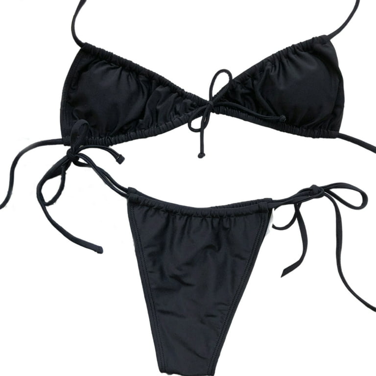 Buy ROUXOUS Women Hot See Through Micro Thong Bikini Triangle Halter  Bathing Swimsuits Bikini Bra Panty Black at