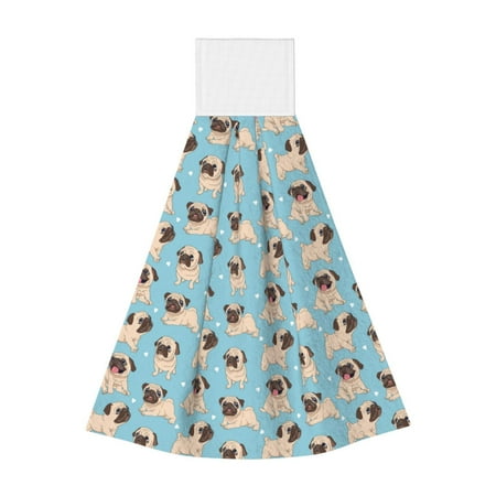 

Disketp Funny Cartoon Pugs Hanging Kitchen Towel Tie Towels Tea Bar Dish Cloths Dry Towel for Laundry Room Decor (18*14in)