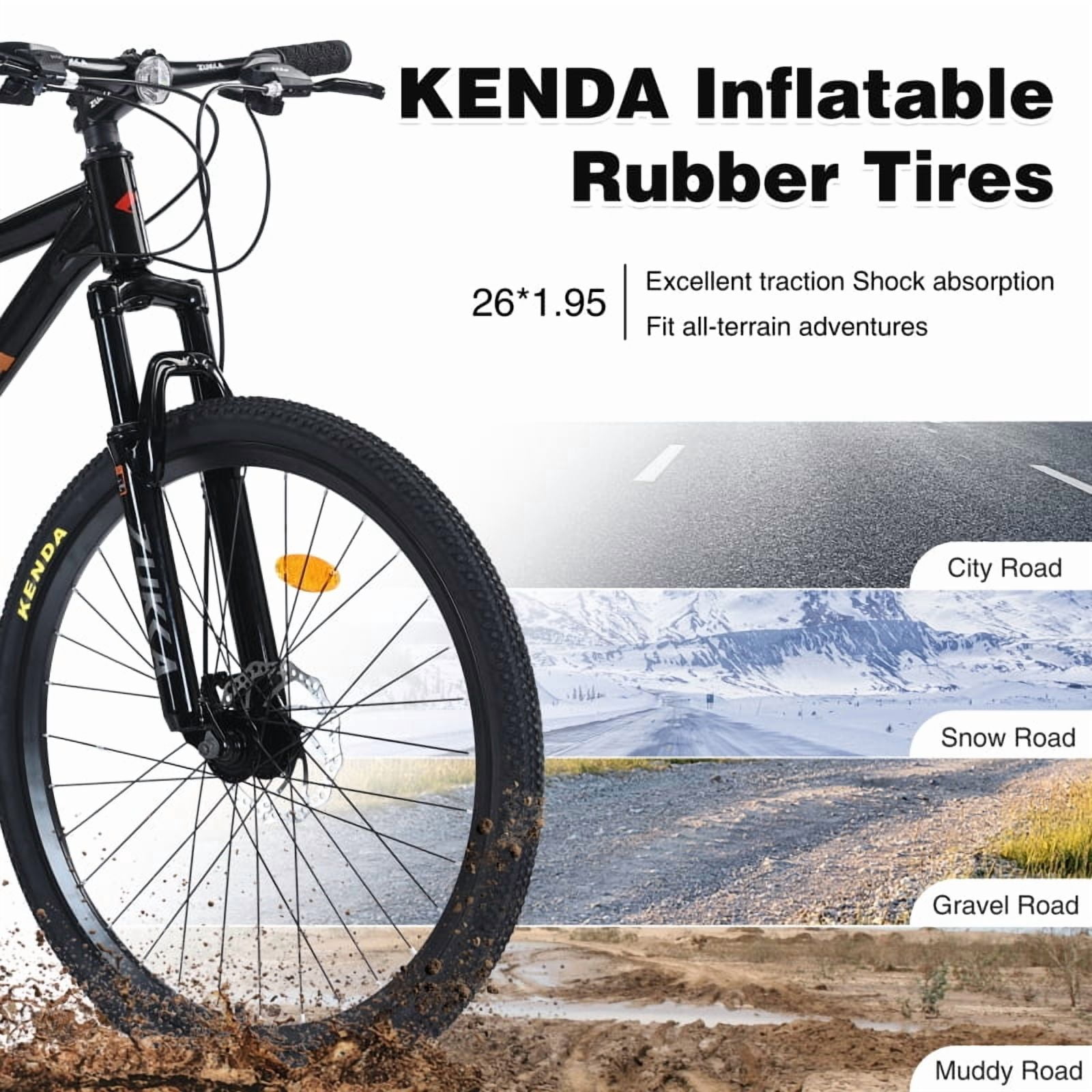 【LuckyNote】Mountain Bike for Men and Women 26 inch 24 Speed Suspension Fork KENDA Tires