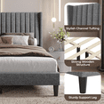 thumbnail image 3 of Renwick Fabric Upholstered Bed Frame with Channel Tufted Headboard, Light Gray, 3 of 9