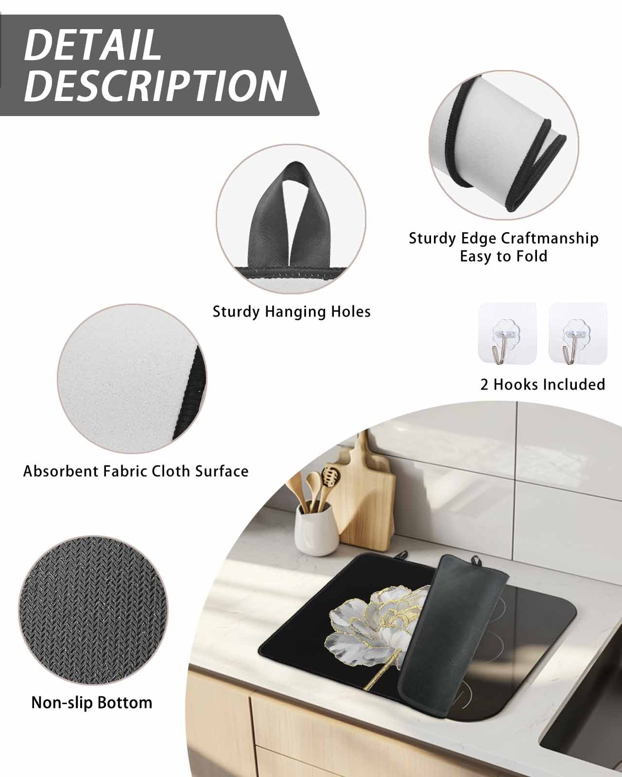 Stove Top Covers for Electric Stove, Flower Black Glass Stovetop Cover Protector, Gold White Abstract Floral Aesthetic Induction Cooktop Protector Oven Mat for Kitchen Countertop 24"x21"