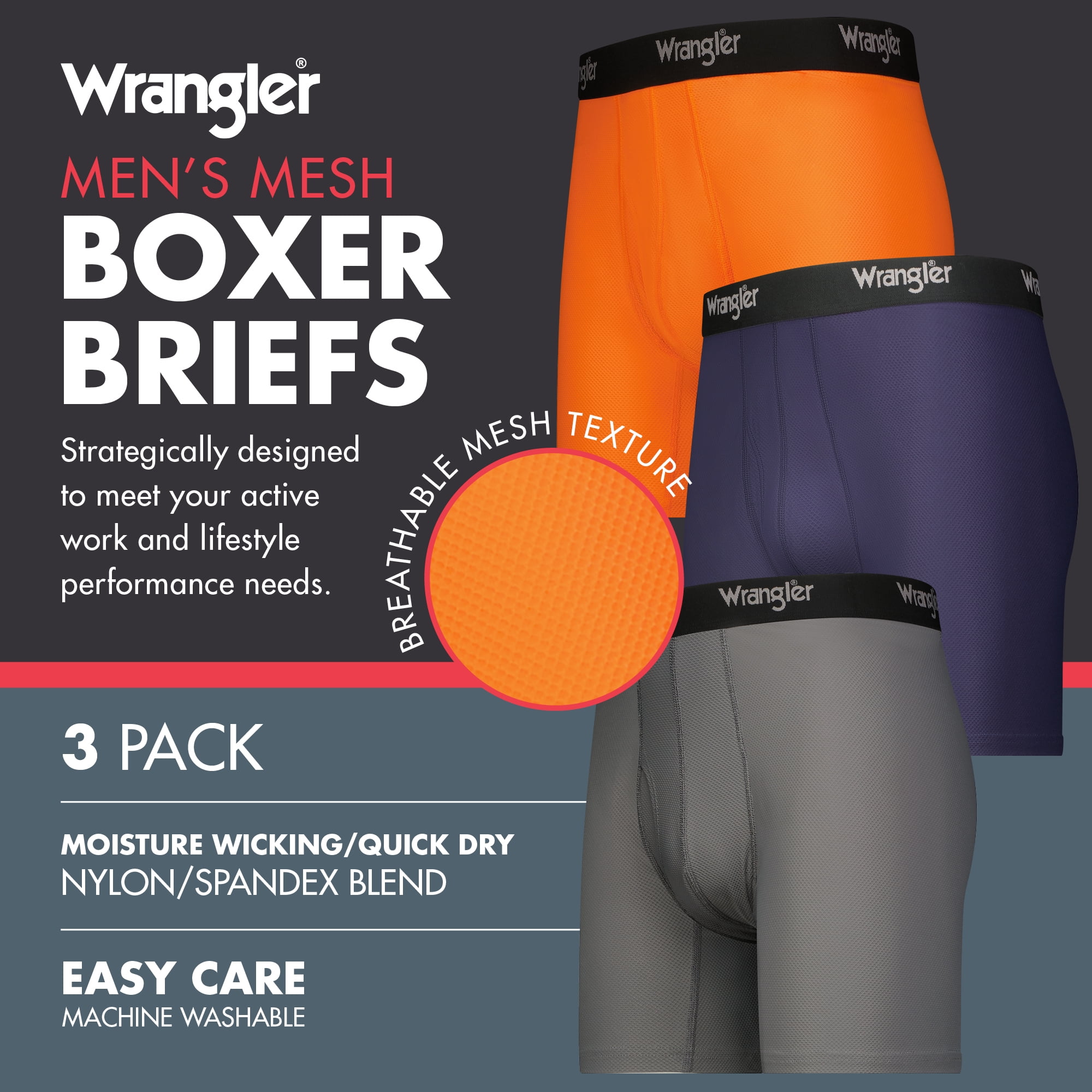 Wrangler Mens 3 Pack Boxers Tasker Soft Cotton Blend Trunks Logo Underwear