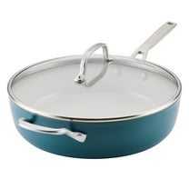 KitchenAid Hard-Anodized 5 Quart Ceramic Induction Saute Pan with Lid and Helper Handle, Dishwasher Safe and Oven Safe to 500°F, Agave Blue