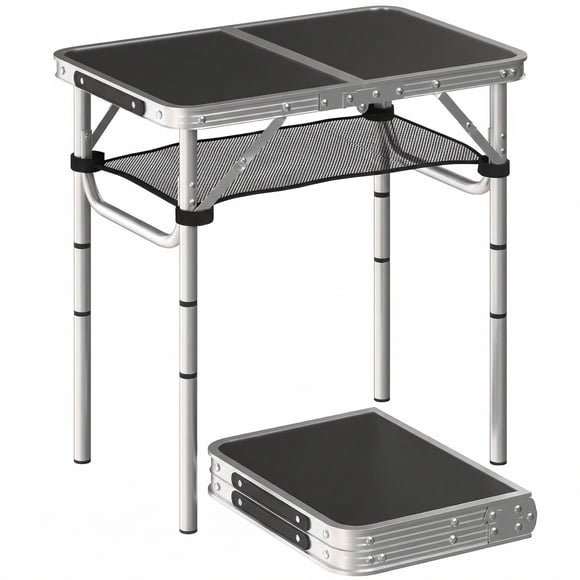 Outsunny 2ft Folding Camping Table, Picnic Table with Storage Layer, Black