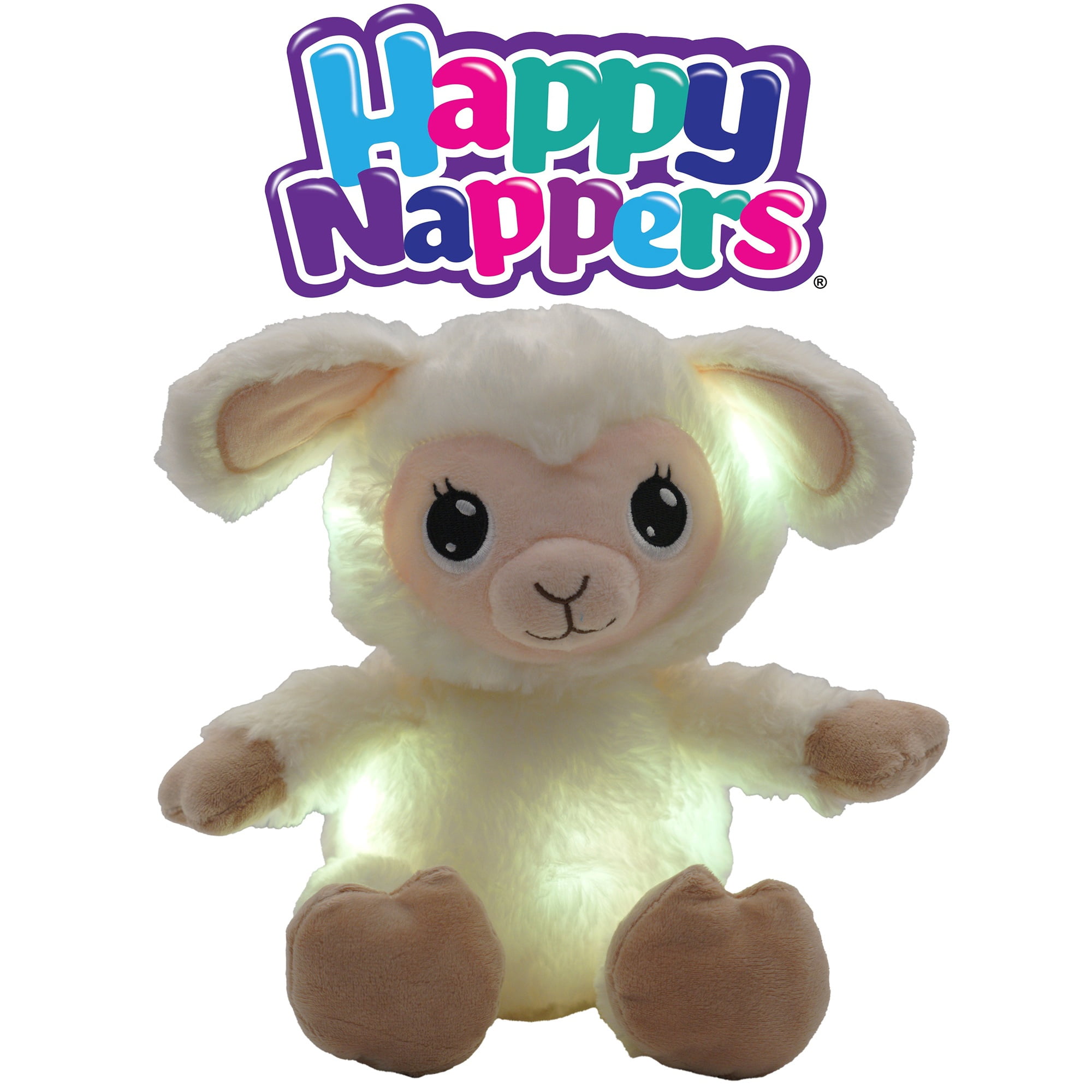 Happy Nappers: Lullabrites Lamb - Musical Light Up Bedtime Plush - Cream & Tan - Plays 3 Lullabies, Soft Animal, Day & Night Soothing Toy, Kids
