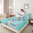 thumbnail image 4 of Homewish Girly Cyan Marbling Twin Sheet Sets, Chic Fashion Flower Floral Twin Fitted Sheet, Abstract Ombre Flat Sheet, Ultra Soft Bedroom Decor, 3 Pieces, 4 of 7