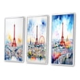 thumbnail image 3 of Designart "Vibrant Watercolor Paris Skyline with Eiffel Tower IV" City Paris Framed Wall Art Set Of 3 - Pink Paris Frame Canvas Set For Living Room Decor, 3 of 6