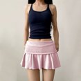 thumbnail image 2 of Aihuaihua Fold Over Shorts Skirt Low Waist Pleated Skirts Strechy Elastic Waisted Cute Shorts for Women Girl Y2k Pink M, 2 of 7