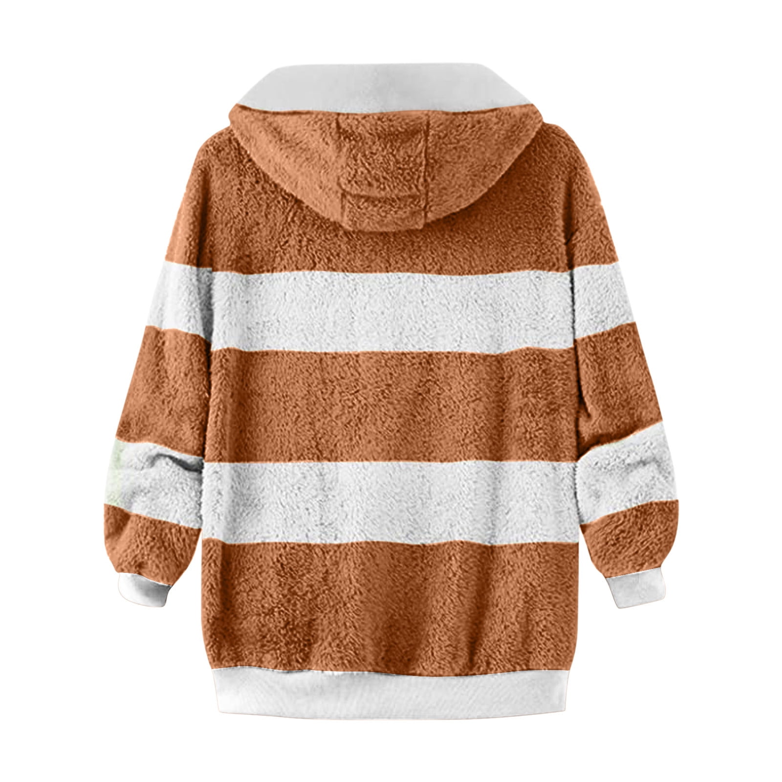 FNFYFH Ladies Plus Size Fleece Coats Color Block Long Sleeve Hooded Jackets Drawstring Winter Warm Hoodie Overcoat with Pockets Fluffy Jacket S-5XL