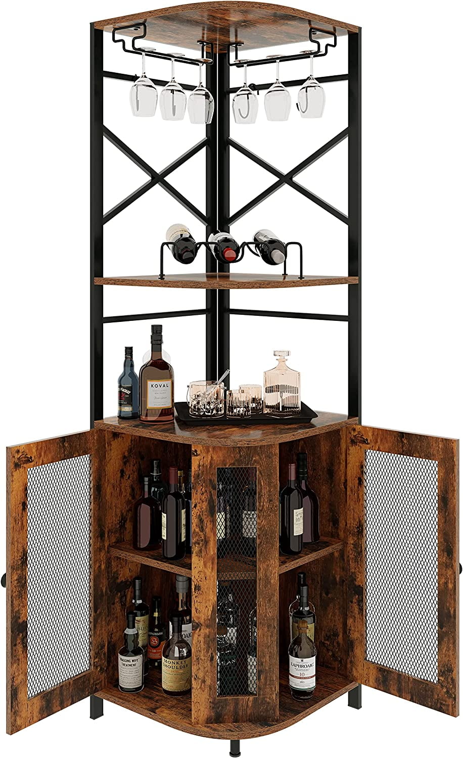 Bar w/Wine Rack and Glass Holder, Corner with Mesh Door