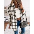 thumbnail image 4 of Women Flannel Shacket Plaid Button Down Long Sleeve Shirts Jacket Coats Fall Outfits Fashion Clothes White M, 4 of 8