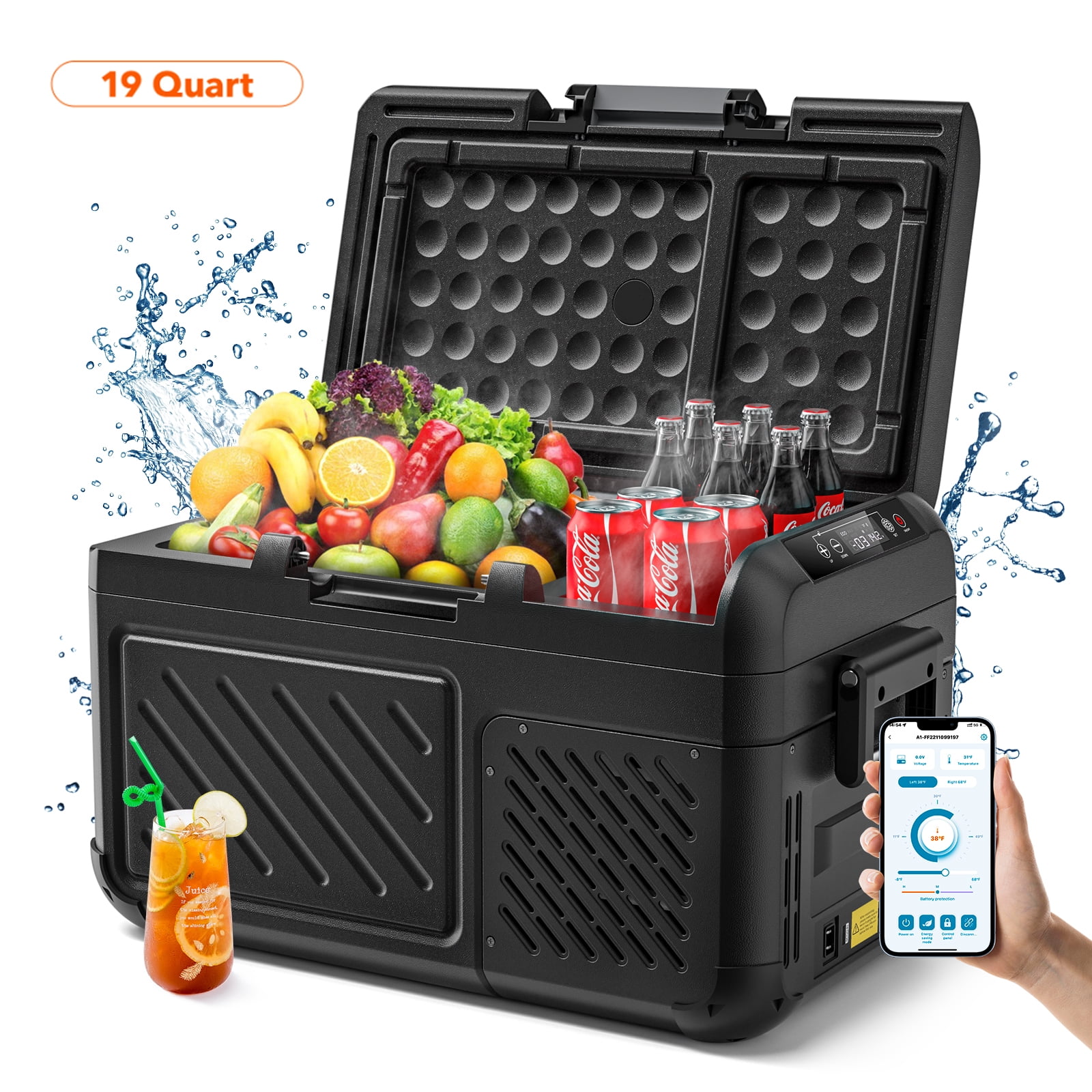 WOLFBOX 19 Quart Car Refrigerator, 12V Portable Fridge with APP Car freezer, RV Car Refrigerator with 12/24V DC 110-240V AC,Electric Cooler for Car, Outdoor, Camping,Travel and Home Use