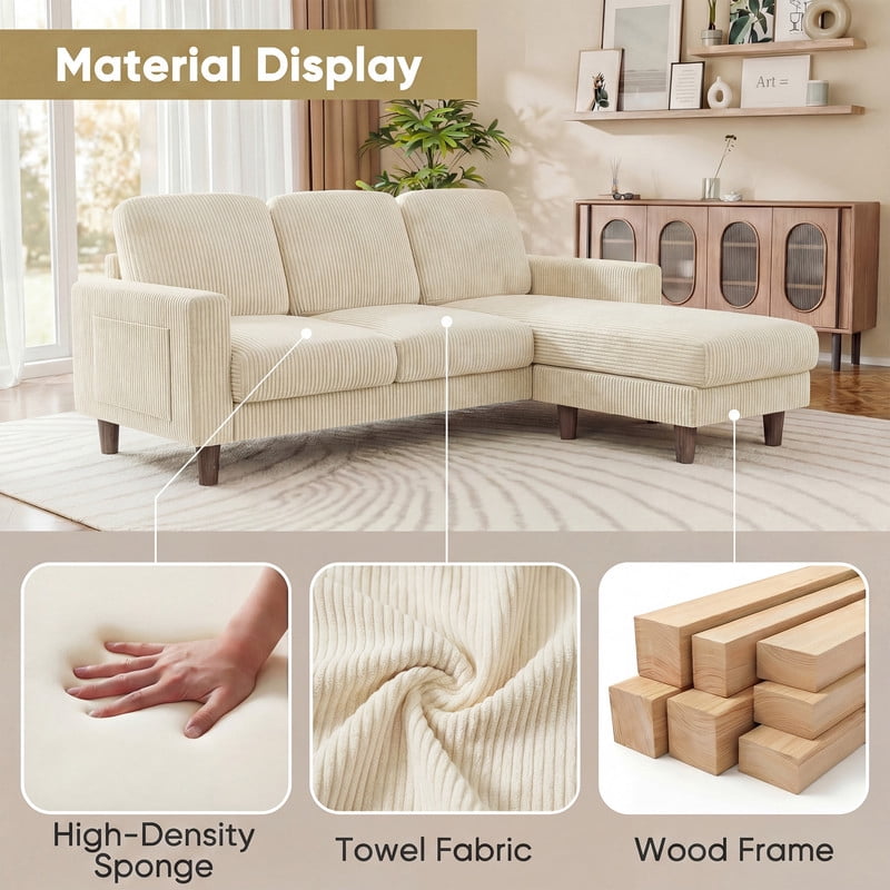 Homall Cloud Modular Sectional Sofa 3 Seat L-Shaped Cloud Oversized Sofa Couch for Living Room, Apartment and Small Space,Corduroy Beige