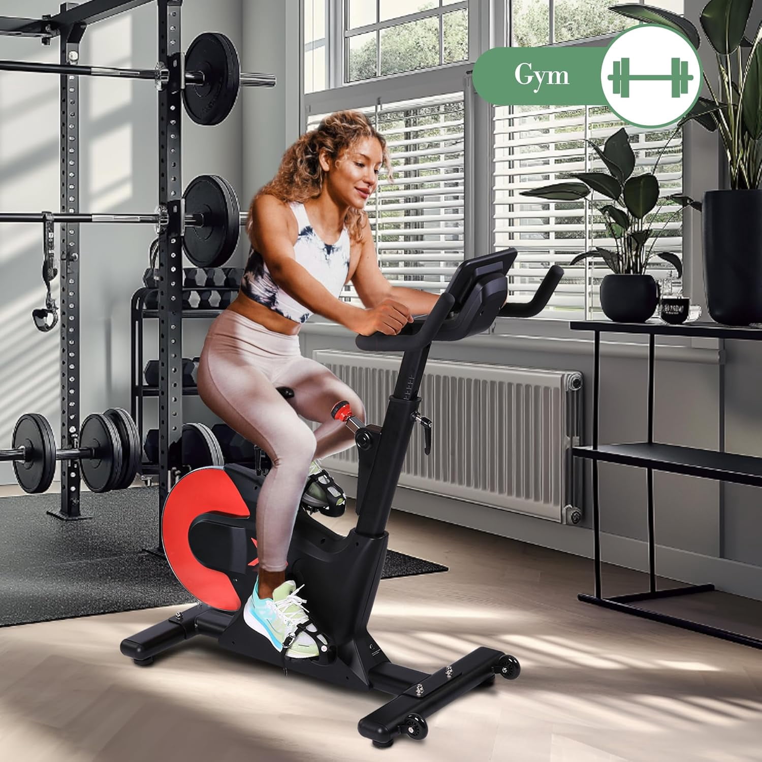 Digital Monitor Exercise Bike, Silent Magnetic Indoor Cycling Bike for Home Gym, Smooth Rear Flywheel Stationary Bike with Electromagnetic Resistance, Adjustable Seat & Handlebars