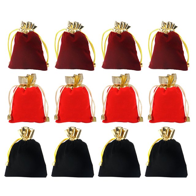 EeaseMX 12 bolsas con cordón para guardar joyas, organizadoras de tela, pequeñas (negro, rojo oscuro y rojo)