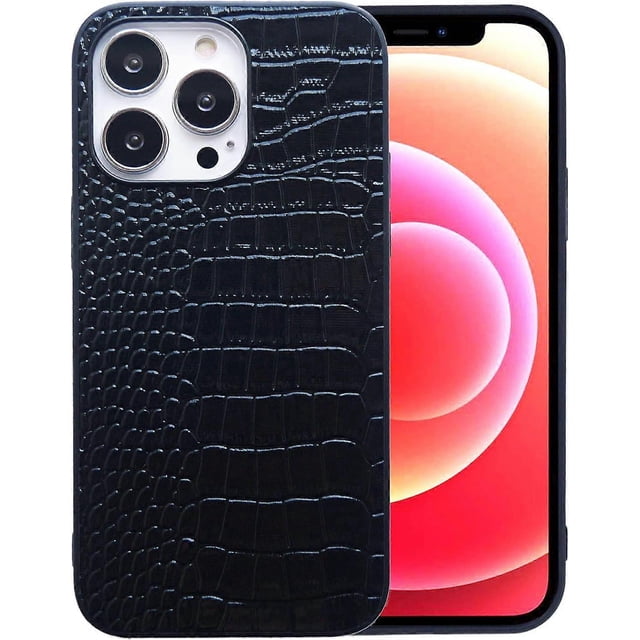 iPhone 13 Pro Max Case for Women, DMaos Crocodile Synthetic Patent Leather Cover, Classic Fashion for iPhone13 Pro Max 6.7 inch - Black