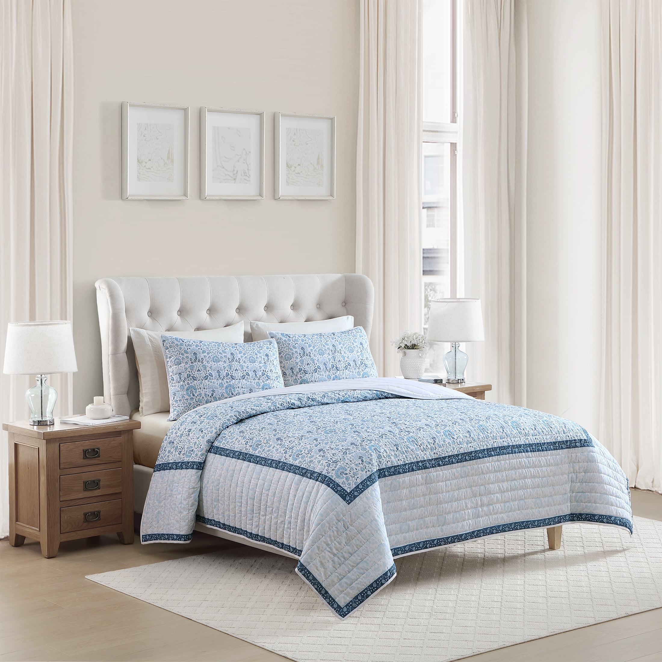 My Texas House Capri 2-Piece Blue Cotton Quilt Set, Twin/Twin XL