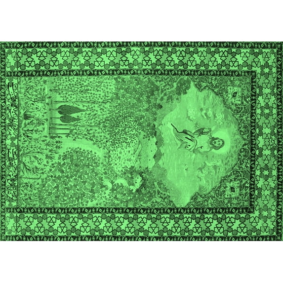Ahgly Company Indoor Rectangle Persian Emerald Green Traditional Area Rugs, 7' x 9'