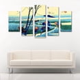 thumbnail image 2 of Juego de Cuadros Decorativos, Viajeros de Hokusai en el Viento, Estilo Ukiyo-e Clásico, 5 Piezas, Ideal para Salas y Pasillos, 150x80cm, 2 of 5