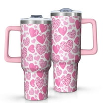 Pink Breast Cancer and Love Tumbler with Handle and Lid,40oz Double Wall Vacuum Insulated Tumbler,Cups Gift for Women and Men