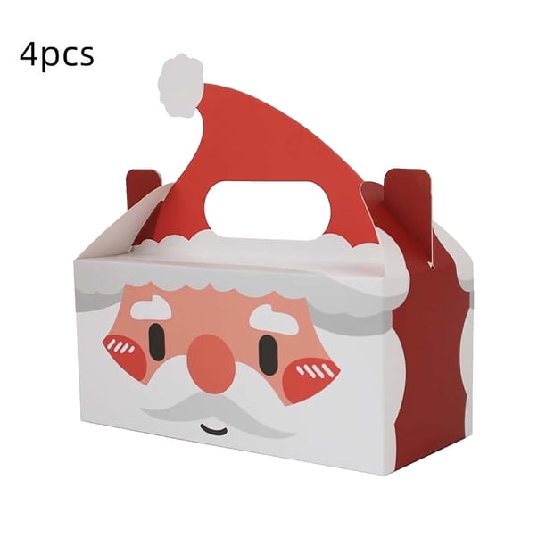 Herunwer Christmas Treat Boxes, Plaid Santa Elf Snowman Elk Gingerbread Xmas Cardboard Present Candy Cookie Boxes with Handles, Holiday Party Favor Supplies