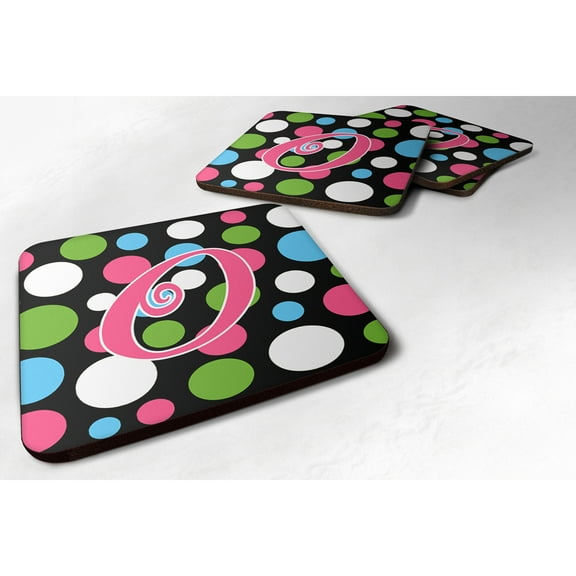 Letter O Initial Monogram - Polkadots and Pink Foam Coaster Set of 4