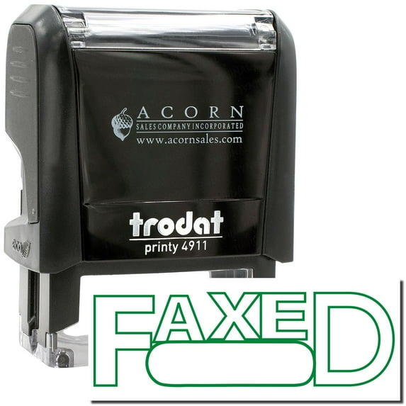 Self-Inking Faxed with Round Date Box Stamp, Trodat Printy 4911, Press and Print Stamping, Impression Size 5/8" x 1-1/2", Up to 10,000 Impressions - Green Ink