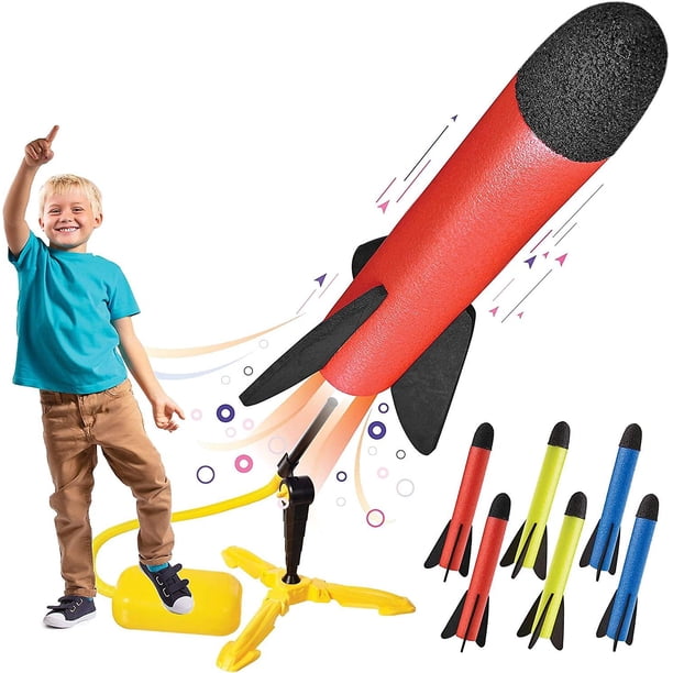 Lanzacohetes de juguete para niños dispara hasta 100 pies 8 coloridos cohetes de espuma