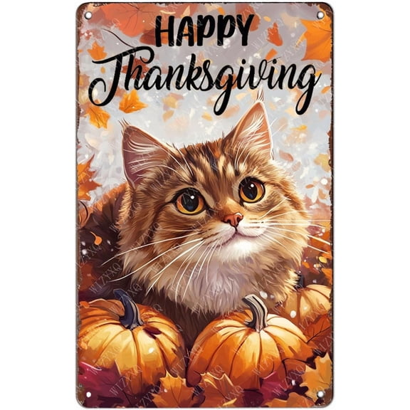 Metal Signs Happy Thanksgiving Tin Signs Aluminum Sign for Living Room Bedroom Bar Cafe Yard Garden Office Wall Decor 12×8 Inch