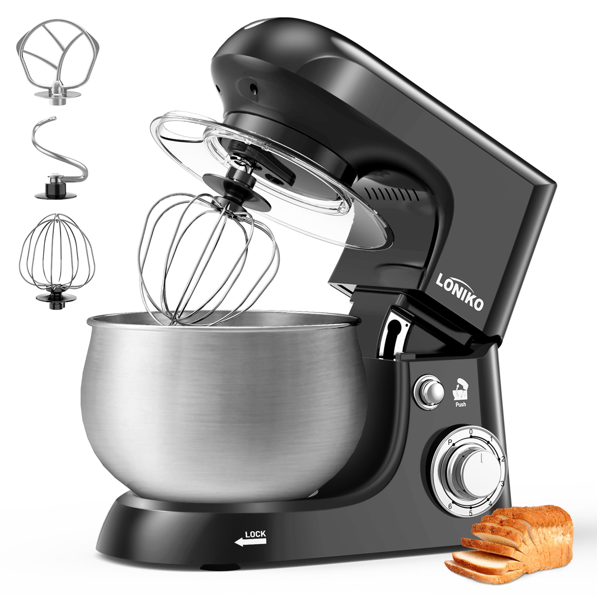 Loniko Electric Stand Mixer,400W High Power 6Speed Food Mixer, Tilt