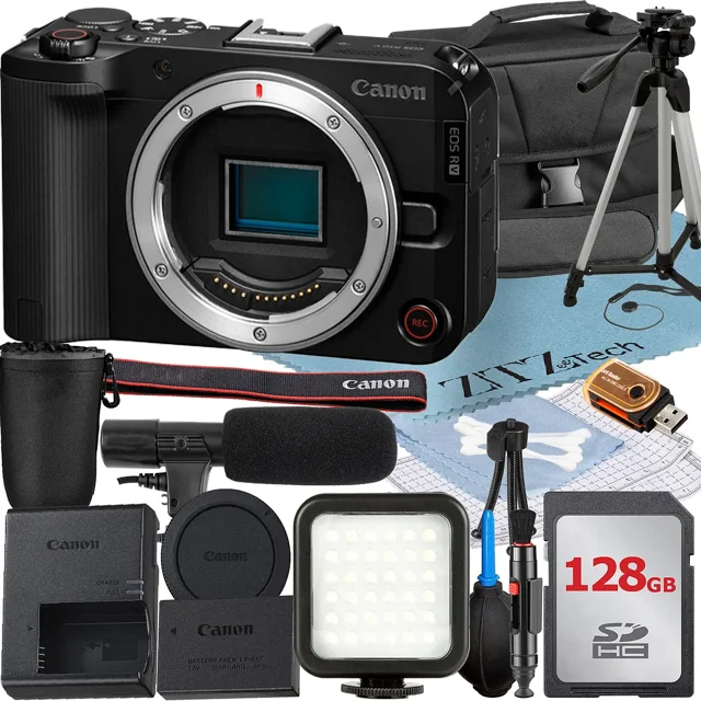 Canon EOS R50 V Mirrorless Camera (Body Only) with 128GB Memory Card + Case + Tripod + ZeeTech Accessory Bundle