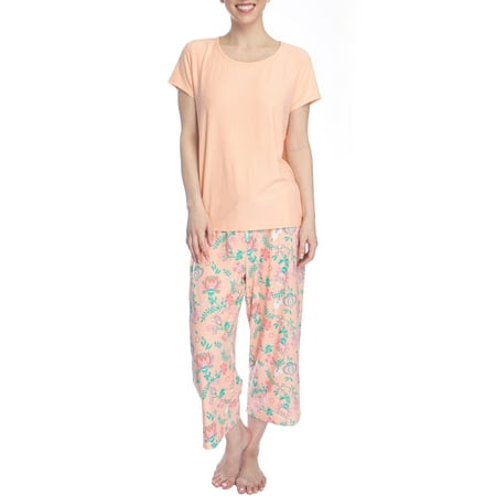 

Muk Luks Women s and Women s Plus Short Sleeve Tee and Capri Sleep Pant Set 2pc