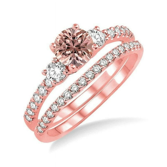 2.50 Carat Morganite and Diamond Wedding Ring Set for Women in 14k Rose Gold affordable morganite and diamond engagement ring