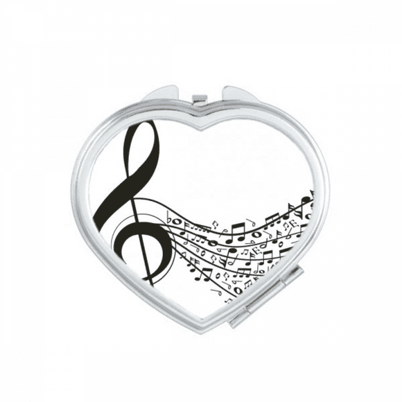 Flappg Music Notes Treble Clef Mirror Heart Portable Hand Pocket Makeup