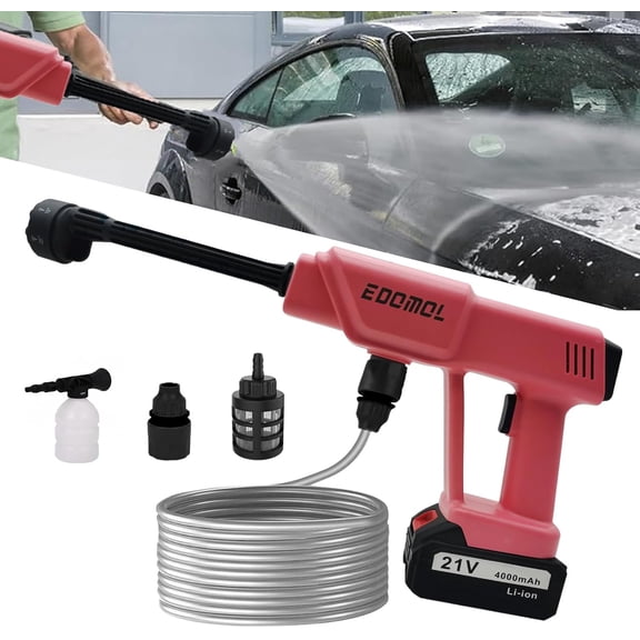 Cordless Pressure Washer, 6-in-1 Nozzle Portable Battery Power Washer Handheld, Portable High Pressure Cordless Electric Power Washer for Home, Car,Garden and Patio Cleaning,PINK