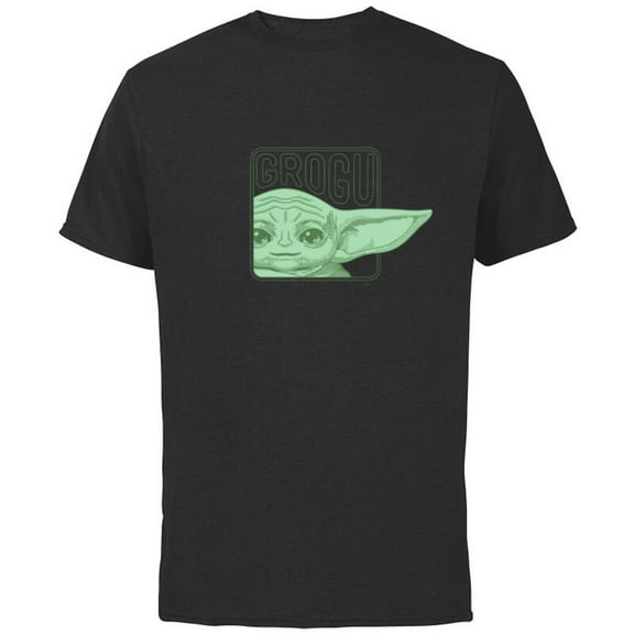 Star Wars The Mandalorian Season 3 Grogu Face with Name - Short Sleeve Cotton T-Shirt for Adults - Customized-Black