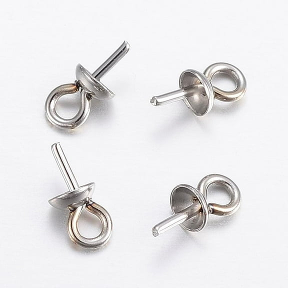 50 Pcs 304 Stainless Steel Cup Pearl Peg Bails Pin Pendants Mini Screw Eye Pin Bail Pegs Charm Clasps Connector for DIY Half Drilled Beads Jewelry Earring Making 6x3mm Hole: 1.6mm Pin: 0.7mm