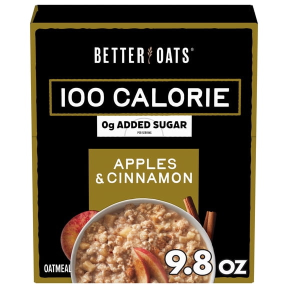 Better Oats 100 Calorie Apples and Cinnamon Oatmeal with Flax Seeds, 10 Instant Oatmeal Packets, 9.8 oz Pack