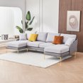 thumbnail image 3 of Modern Large Area Linen+Leathaire Fabric Color Matching Segmented Sofa,Ultra Wide Lounge Chair with Golden Legs,U-Shaped Sofa Couch for Living Room,Apartment,Grey, 3 of 8