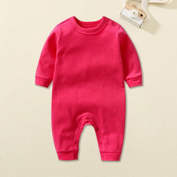 BRGZLK Newborn Baby Boy Girl Onesie 2026 Fall Solid Color Long Sleeve Cotton Romper Jumpsuit Red 6-9 Months