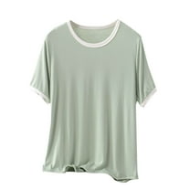 BLVB Sleep T Shirts for Women Loose Fit Crew Neck Short Sleeve Soft Modal Pajama Tops for Casual Lounge