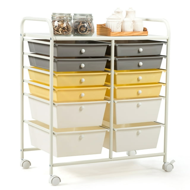 Patiojoy 12-Drawers Rolling Storage Cart with Organizer Top Yellow