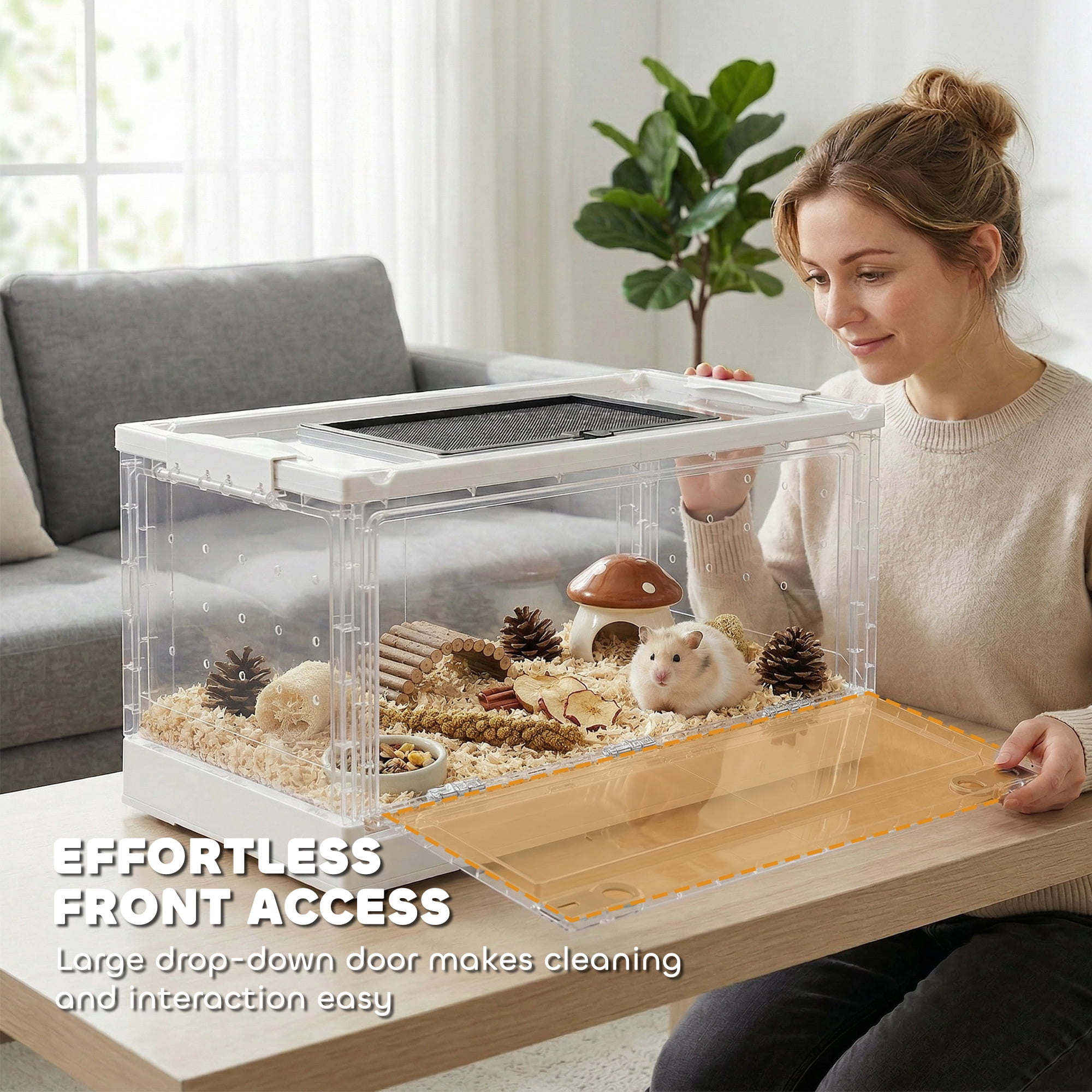 PawHut Hamster Cage, Stackable Gebril Cage with Front Door, Ventilated Small Animal Habitat for Dwarf Hamsters, Gerbils, Mice, 22" x 13" x 12", White