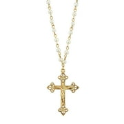 1928 Jewelry 4mm Faux Pearl Chain Gold Crucifix Cross Pendant Necklace 16" + 3" Extender