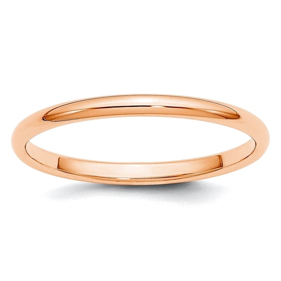 10k Rose Gold 2mm Half Round Band Ring Size 7 Ring for Women and Men - 1.3 Grams