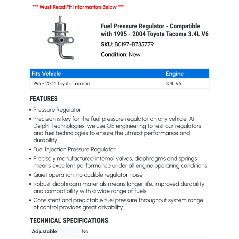Soillar Fuel Injection Pressure Regulator For 1994-2004 Toyota Tacoma 2.7L-L4 - Replaces 23280-75020