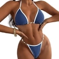 thumbnail image 2 of sunsanly 2 Pcs/Set Women Bikini Set Contrast Color Spaghetti Strap Halter Neck Lace Up High Waist Swimming Low-cut Triangle Briefs Lady Swimsuit Set Water Sports Clothes, 2 of 7